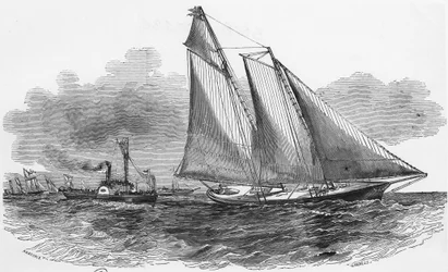 Seiling: Amerika på Cowes-regattaene tar sjefen for løpet - gravering, Bibl. des arts deco