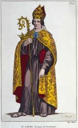 Saint Louis av Toulouse eller Saint Louis av Anjou. Lille nevø av Saint Louis (1274 til 1297), biskop av Toulouse. gravering fra 1830