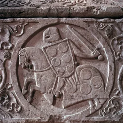 Sarkofag av ridderen av palassfamilien (sannsynligvis Hugh av palasset), detalj av det nedre relieffet. marmor. 1292. Toulouse, Jakobinernes kirke