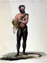 Satyr og musikk. 1800-talls gravering.