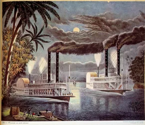 Scene for båtnavigering på Mississippi-elven i USA. 1800-tallet. Paris, dekorativ kunst