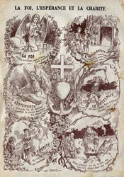 Scenes illustrating Faith, Hope, Charity and their opposite, Incredulite, Desperation and Egoism. Illustration in “” Le Pelerin”” of March 27