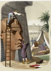 Den vitenskapelige kommisjonen i Egypt (oppdrag fra Jean Francois (Jean-Francois) Champollion). Gravering av 1800-tallet.