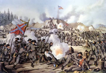 Den amerikanske borgerkrigen 1861-1865: Slaget ved Fort Sanders eller Fort Loudon (Tennessee) 29/11/1863. Gravering. 1800-tallet.