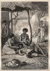 Andre reise (1772-1775) til kaptein James Cook (1728-1779): en øy som tilbrakte dagen med å bli svelget av konene sine (Tahiti) - illustrasjon hentet fra "The Great Mariners of the 18th century"