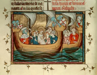 Syvende korstog: Kongen av Frankrike Saint Louis (eller Louis IX) (1214-1270) ankommer Nikosia på Kypros rundt 1245. Miniatyr. B.N. Paris
