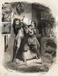 She smeared me my face, and all this was delicious - Illustration for the “” confessions” by Jean-Jacques (Jean Jacques) Rousseau (1712-1778) - engraving of 1849