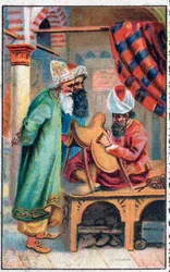 Sindbad lager sal. De fantastiske eventyrene til sjømannen Sinbad (Sindbad). Populær fortelling om 1001 netter (ett tusen og en natt). Kromolitografi fra slutten av 1800-tallet.