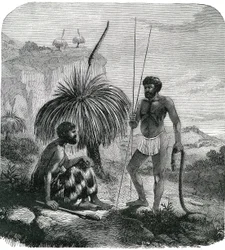 Slangejegere i Australia. Gravering 1868