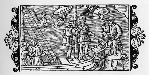 Trollmann selger til sjømenn vindene låst i de tre nodene til et tau - i "Historia de Gentibus Septentrionalibus" (Historien om folkene i Nord) av Olaus Magnus, Roma 1555