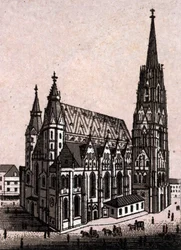 St. Stefans katedral (St. Stefan eller Stephansdom eller St. Stephane eller St. Stephan Kirche) i Wien i Østerrike (Wien) i "Verden illustrerer 168 utsikter" Udatert (slutten av 1800-tallet)