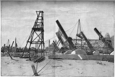 State of the construction site of the Eiffel Tower in 1887.