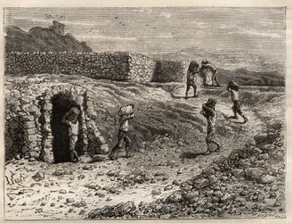 Svovel - En svovelgruve i Girgenti, Sicilia - gravering i 