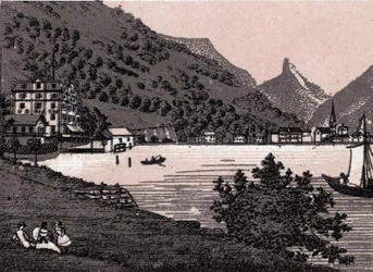 Switzerland: view of the city of Fluelen. in “” The world illustrates 168 views”” Undated (late 19th century)