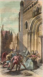NAMUROIS-opprøret i 1256. (Namur eller Nameur). Gravering fra 1868 i «Histoire de Belgique fra primitiv tid til slutten av regjeringstiden til Leopold I»» av Theodore Juste (1818-1888). Privat samling.