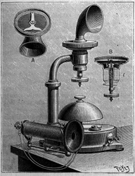 Telefoni i Sverige: modell av en telefon fra Ericsson Company. Gravering i "" Nature: gjennomgang av vitenskapene og deres anvendelser på kunst og industri "" av 23. mars 1889.