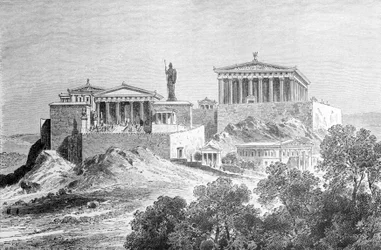 Akropolis i Athen. Gravering fra slutten av 1800-tallet.