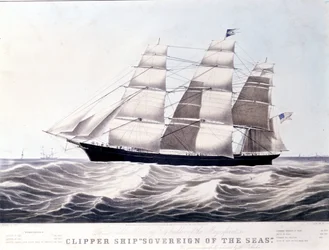 Den amerikanske klipperen Sovereign of the Sea rundt 1852. Litografi fra 1800-tallet