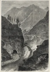 Brennerjernbanen (Brennero) til Tyrol (Tirolo - Tirol) - Gravering 1867 -