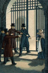 The Four Sergeants (Bories, Pomier, Raoulx and Goudin) of La Rochelle accused under the Restoration of wanting to overthrow the monarchy and guillotines in 1822. Their crime is to belong to the Charbonnerie (Carboneria).