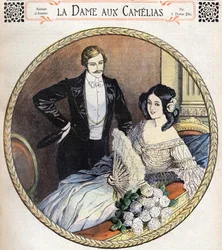 The Lady of the Camelias av Alexandre Dumas Jr., en illustrasjon på slutten av 1800-tallet etter journalen for romaner.