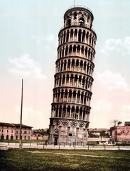 The Leaning Tower of Pisa. Engraving from the end of the 19th century.