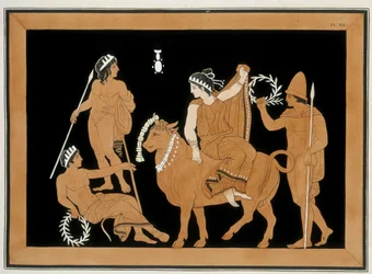 The Removal of Europe - "" Malerier av eldgamle vaser, ofte kalt etruskerne", fra forskjellige samlinger og gravert av A. Clener, ledsaget av forklaringer av A.L. Millen. Av Dubois-Maisonneuve. Library of Maisons Alfort, Veterinary School. 1808