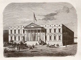 Det spanske parlamentet (Congresso de los diputados), Madrid. Gravering 1800-tallet.