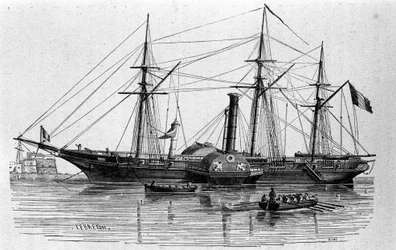 Sfinxen, det første dampskipet i den franske marinen, bygget i 1830. Gravering fra 1800-tallet.