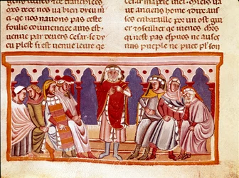 Læren om miniatyrlov fra "The Facts of the Romans"" som forteller om livet til den tolv keiseren. Venezia fra 1200-tallet, biblioteca Marciana