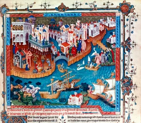 Den venetianske oppdageren Marco Polo forlot byen Venezia sammen med sin far og onkel i 1271: han satte kursen mot Østen og tok Silkeveien, miniatyr