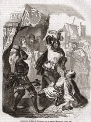Mordet på hertugen av Burgund, Jean sans Peur, på broen i Montereau - i „Histoire de France“ av Anquetil, Paris