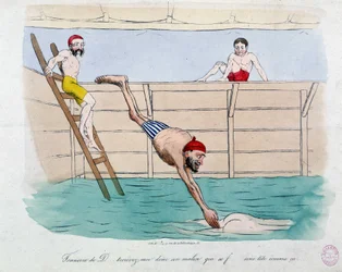 Badet: karikatur av offentlige bad (svømmebassenger) i Paris - 1800-tallet, Carnavalet.