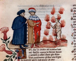 The blasphemers (sang 14 fra helvete, i den guddommelige komedie) - miniatyr 1400-tallet