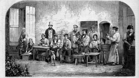 Tapping av champagnevin. Gravering fra 1864.