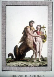 Kentauren Chiron og Achilles - i Mythological Dictionary