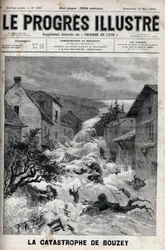 Katastrofen i Bouzey (Vosges), demningen til reservoaret i Epinal, brast og øste ut 7 millioner kubikkmeter vann - Gravering i "Le Progres illustrious"" fra 1895