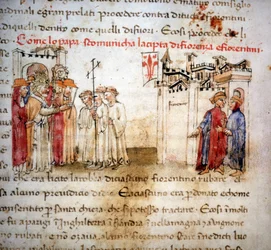 Ekskommunisert av Firenze og florentinerne i 1375 - i "" Croniche del Sercambi"", rundt 1400.
