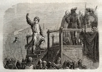 Henrettelsen av Conradin (eller Conrad av Hohenstaufen) konge av Sicilia og hertug av Schwaben (1252-1268) etter ordre fra Karl av Anjou etter slaget ved Tagliacozzo i 1268» (henrettelse av Conradin (eller Conrad den yngre), siste Staufer-konge av Sicilia,