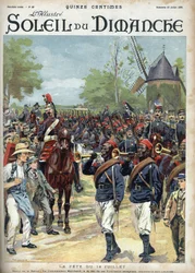 The fete of July 14: Commander Marchand has the head of Senegalese riders. Engraving in “” Le sun-du-dimanche””, July 23