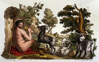 Guden Pan. Gravering fra “” Dizionario mitologico””” 1800-tallet
