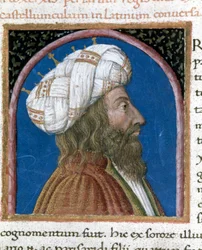 Kongen av Persia Artaxerxes III Ochos (død 338 f.Kr.) Miniatyr hentet fra "" Paralleles of illustrious men""" fra Plutarch (46-125 e.Kr.) (MS XV. 1) 1400-tallet. Cesena, Biblioteca Malatestiana