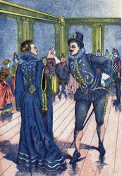 Kongens sønn får Askepott til å danse. Illustrasjon for "" Askepott", fortelling av Charles Perrault (1628-1703), fransk forfatter. Bilder Marcel Vagne, Jarville Nancy, udatert (slutten av 1800-tallet).