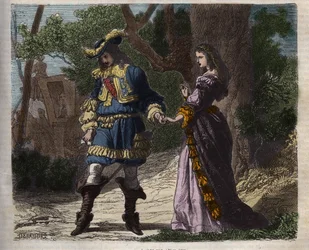 Det siste intervjuet av Marie Mancini (1639-1715) med Ludvig XIV (1638-1715) før hans avgang fra hoffet til Brouage 22. juni 1659, eksilet organisert av kardinal Mazarin for å holde ham borte fra kongen - Illustrasjonen henter fra “Viscount of Bra