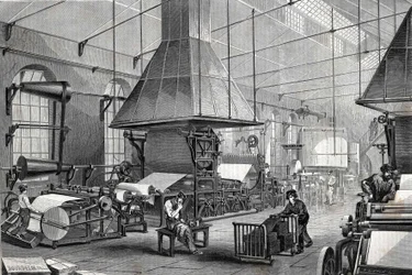 The machinery room of a stationery. Engraving