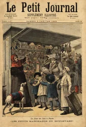 Kjøpmennene og deres boulevard vises på årets dag i Paris. Gravering i "" Le petit journal"" 2/01/1892. Selvas samling.