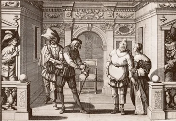 The royal troupe of the Italian Comedie at the theatre of the Hotel de Bourgogne, rue Mauconseil in Paris