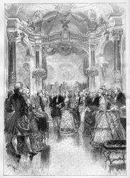 Theatre: “” Manon””, comic opera by Henri (Henry) Meilhac (1831-1897) and Philippe Gille (1831-1901) on a music by Jules Massenet (1842-1912) represented at the Opera Comique. Engraving in “” Le Monde Illustré””