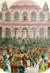 Søppel av bytteagenter ved Bourse de Paris Gravering 1856 Privat samling