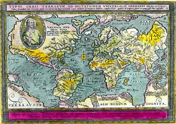 Universal Geographic Map (Verdenskart) av 1596. Gravering. Privat samling.